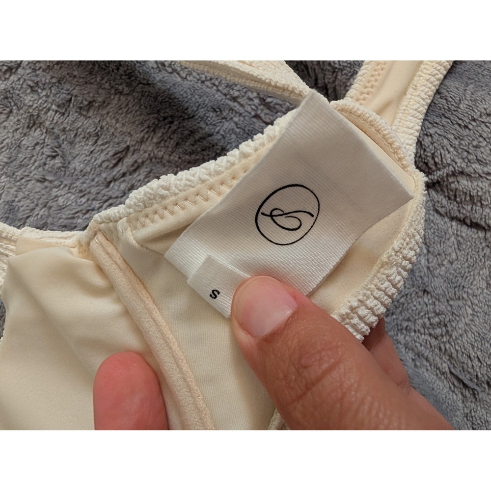 Peony Essential Crop Bikini Top Vintage Cream Textured Rib Underwire Small NEW - Picture 11 of 12
